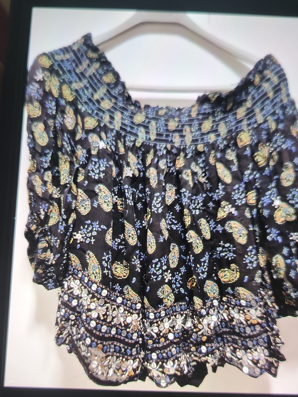 Free People Blue Puff Sleeve Smocked Blouse